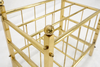 Solid Brass Tube Vintage Mid Century Modern Caddy Magazine Rack Ball Finial MINT