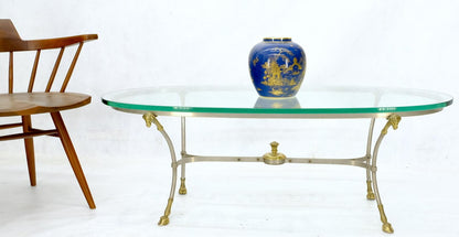 Oval Glass Top Brass & Chrome Hoof Feet Coffee Table Jansen Style