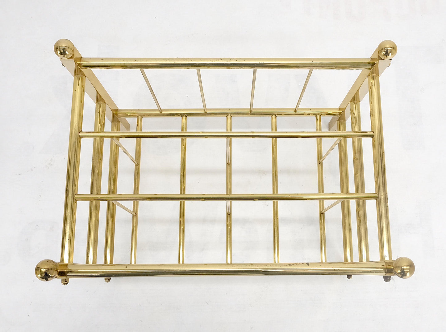 Solid Brass Tube Vintage Mid Century Modern Caddy Magazine Rack Ball Finial MINT