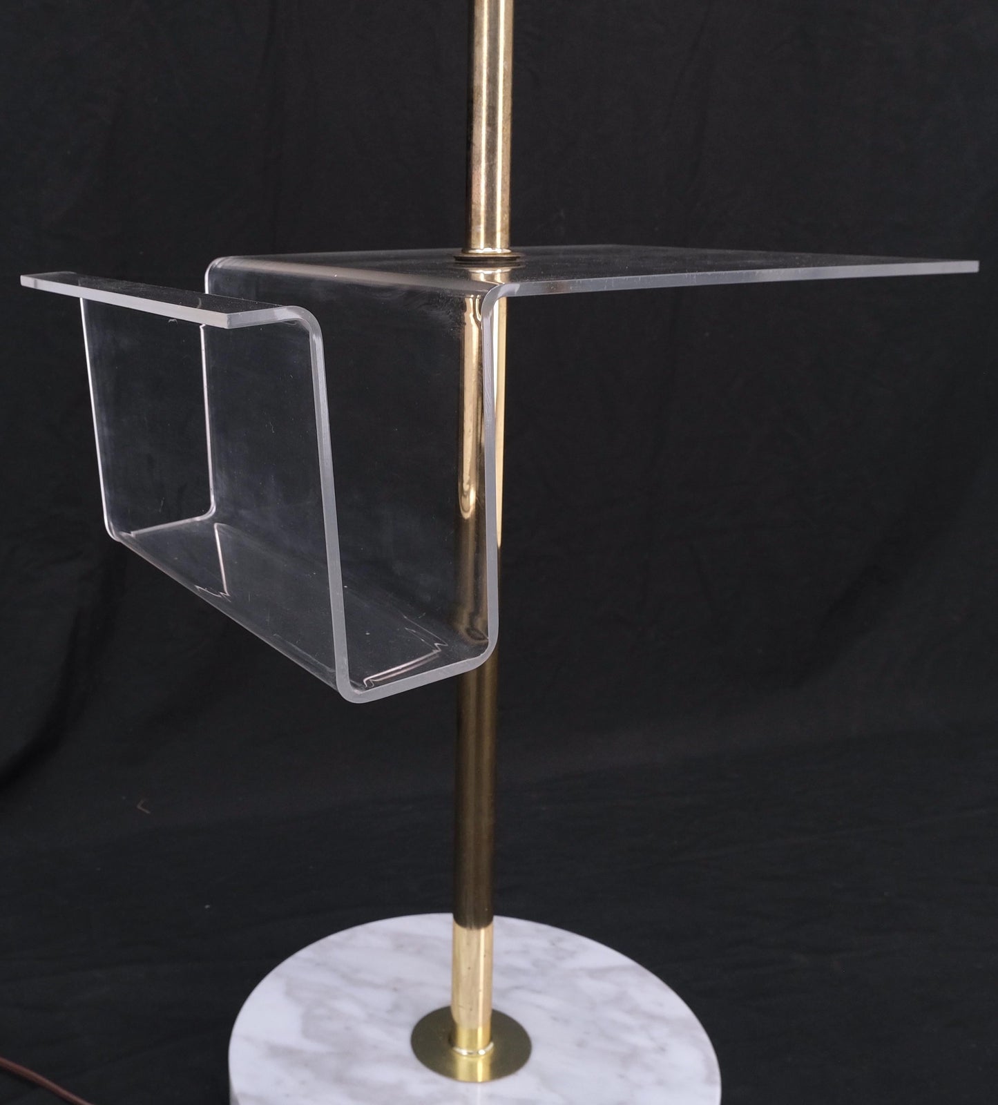 Round Marble Base Brass Floor lamp Integrated Lucite Table Magazine Rack MINT!