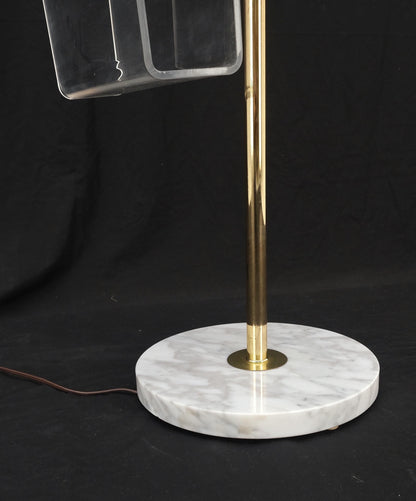 Round Marble Base Brass Floor lamp Integrated Lucite Table Magazine Rack MINT!