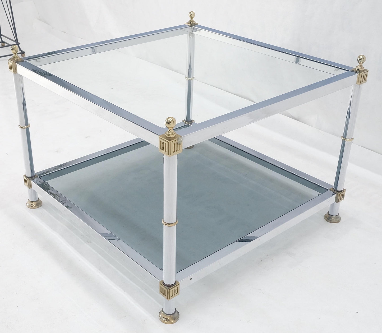 Italian MCM Chrome Brass Smoked Glass 30" Square Side End Lamp Table Stand MINT!