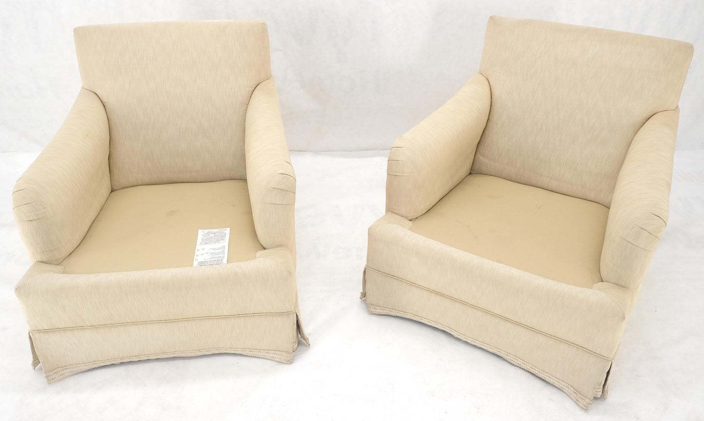 Pair of Baker Light Cream Beige Upholstery Lounge Club Chairs