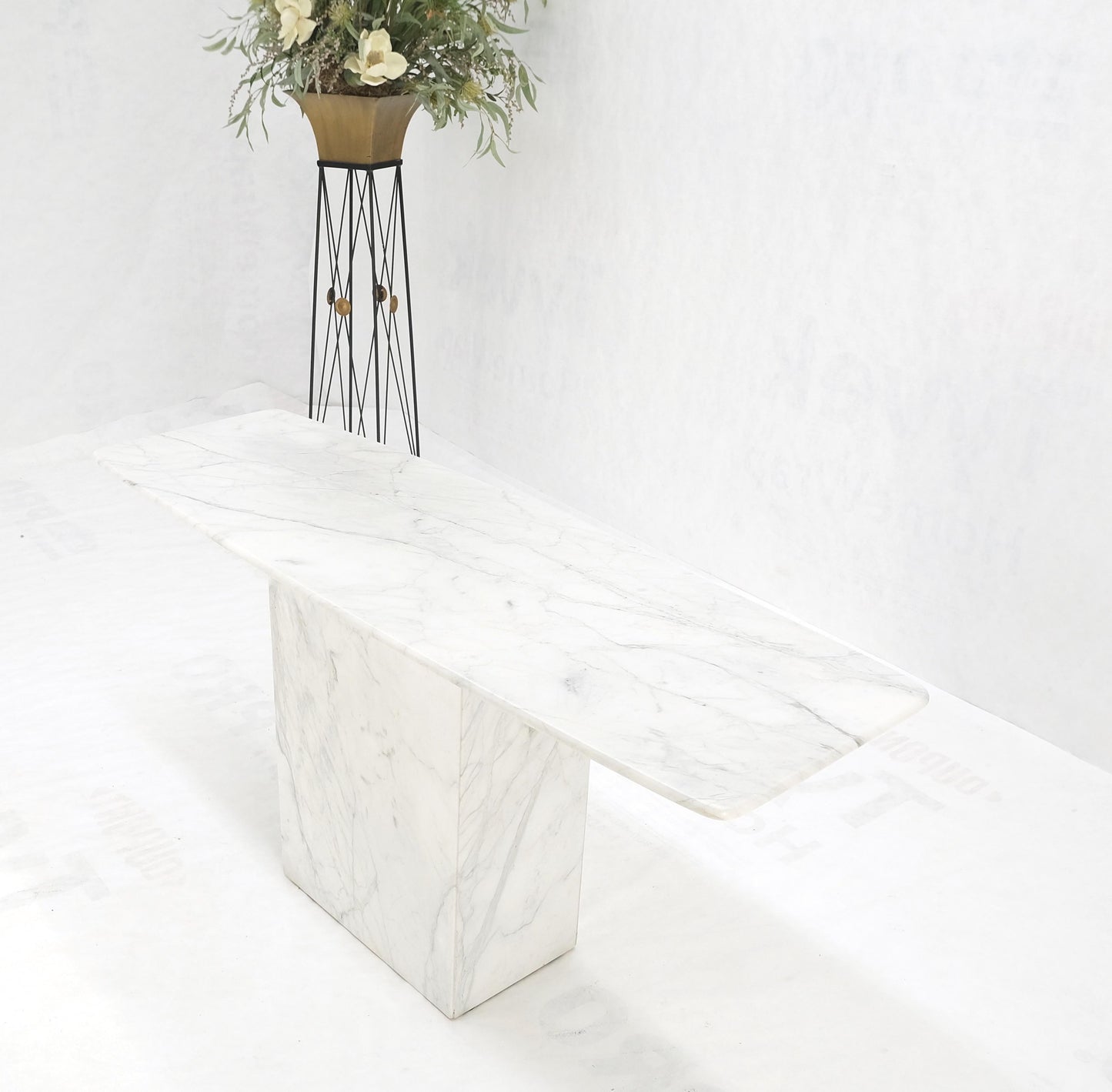 White Carrara Marble Boat Shape Top Pedestal Base Console Table Italian Modern