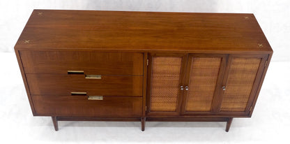 Mid Century Modern Light Walnut Cane Doors 6 Drawers Compact Dresser MINT!