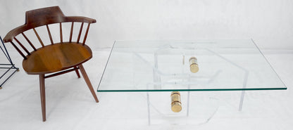 Thick Bent Polished Lucite Gold Buttons Base Glass Top Mid Century Coffee Table