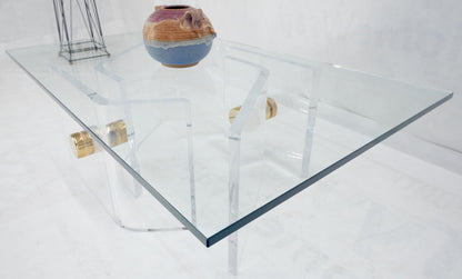 Thick Bent Polished Lucite Gold Buttons Base Glass Top Mid Century Coffee Table