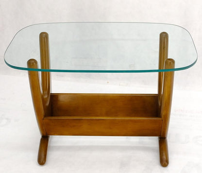 Mid-Century Modern Sculptural Wood & Glass Top End Side Table Stand