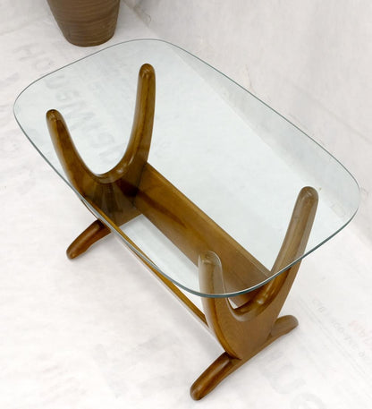 Mid-Century Modern Sculptural Wood & Glass Top End Side Table Stand