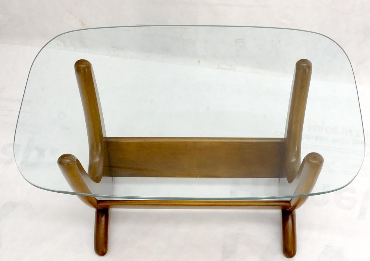 Mid-Century Modern Sculptural Wood & Glass Top End Side Table Stand