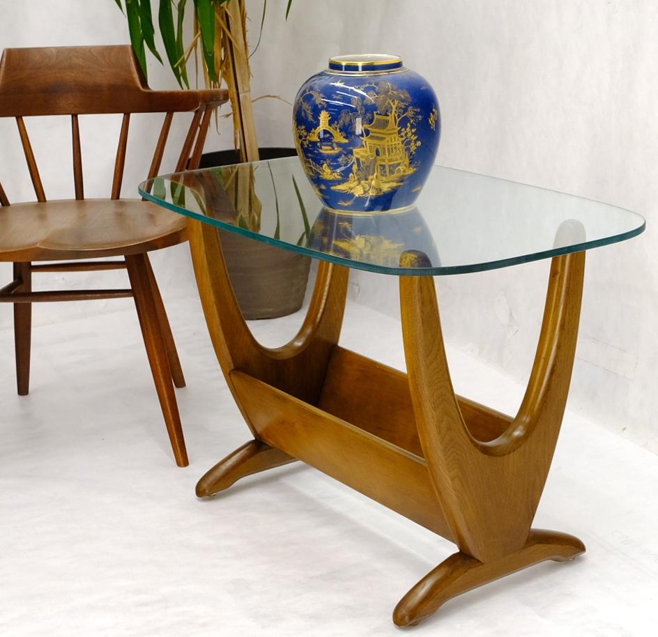 Mid-Century Modern Sculptural Wood & Glass Top End Side Table Stand