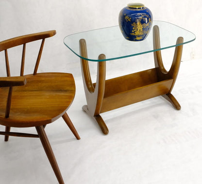 Mid-Century Modern Sculptural Wood & Glass Top End Side Table Stand