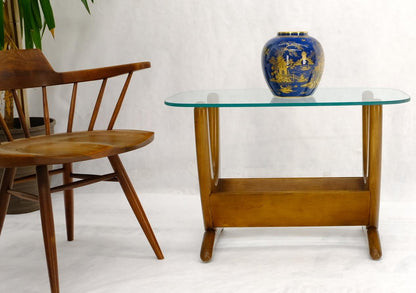 Mid-Century Modern Sculptural Wood & Glass Top End Side Table Stand