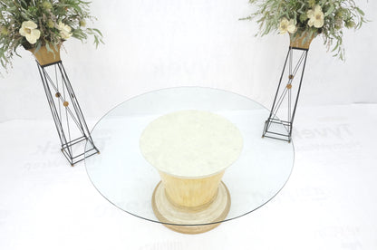 Tessellated Tile Bamboo Single Pedestal 3/4" Thick Round Glass Top Dining Table