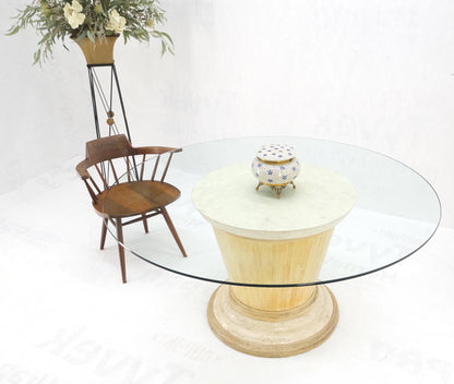 Tessellated Tile Bamboo Single Pedestal 3/4" Thick Round Glass Top Dining Table