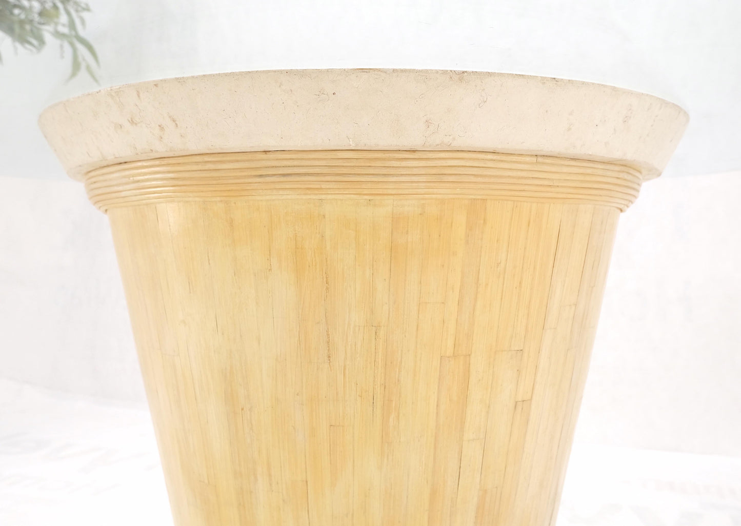 Tessellated Tile Bamboo Single Pedestal 3/4" Thick Round Glass Top Dining Table