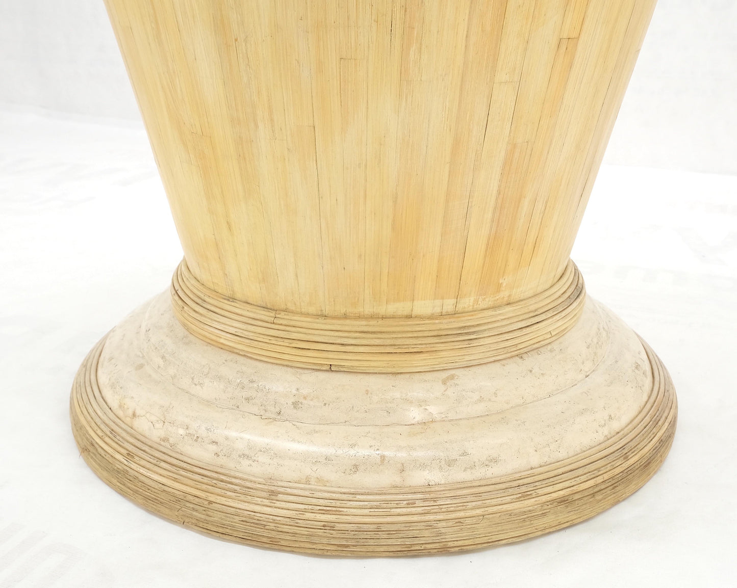 Tessellated Tile Bamboo Single Pedestal 3/4" Thick Round Glass Top Dining Table