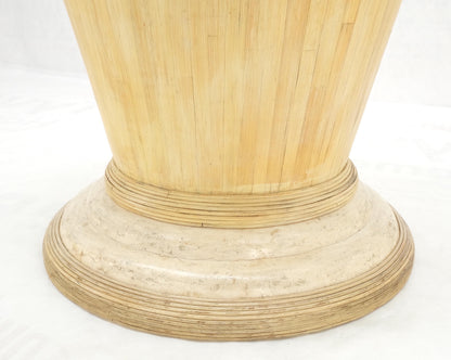 Tessellated Tile Bamboo Single Pedestal 3/4" Thick Round Glass Top Dining Table