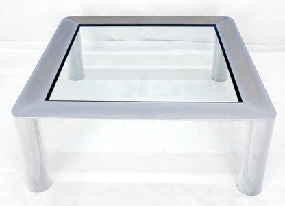 Bauhaus Polished Stainless Steel Chrome 36" Square Glass Top Coffee Table  MINT!