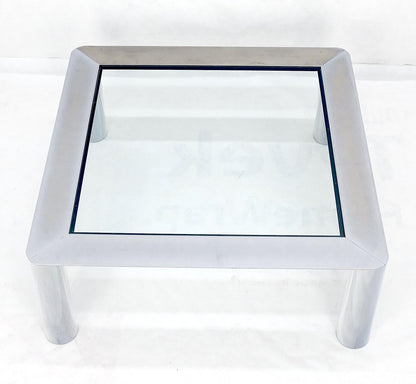 Bauhaus Polished Stainless Steel Chrome 36" Square Glass Top Coffee Table  MINT!