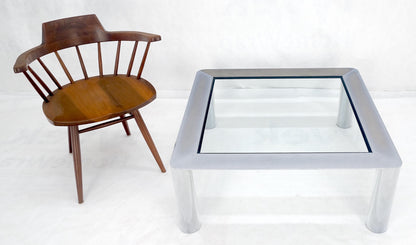 Bauhaus Polished Stainless Steel Chrome 36" Square Glass Top Coffee Table  MINT!