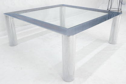 Bauhaus Polished Stainless Steel Chrome 36" Square Glass Top Coffee Table  MINT!