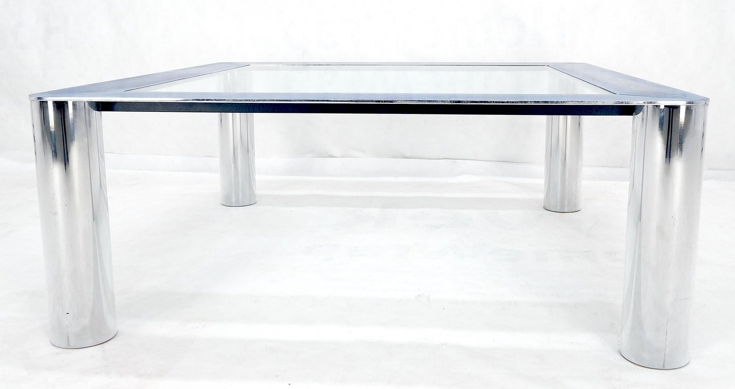 Bauhaus Polished Stainless Steel Chrome 36" Square Glass Top Coffee Table  MINT!