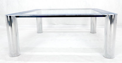 Bauhaus Polished Stainless Steel Chrome 36" Square Glass Top Coffee Table  MINT!