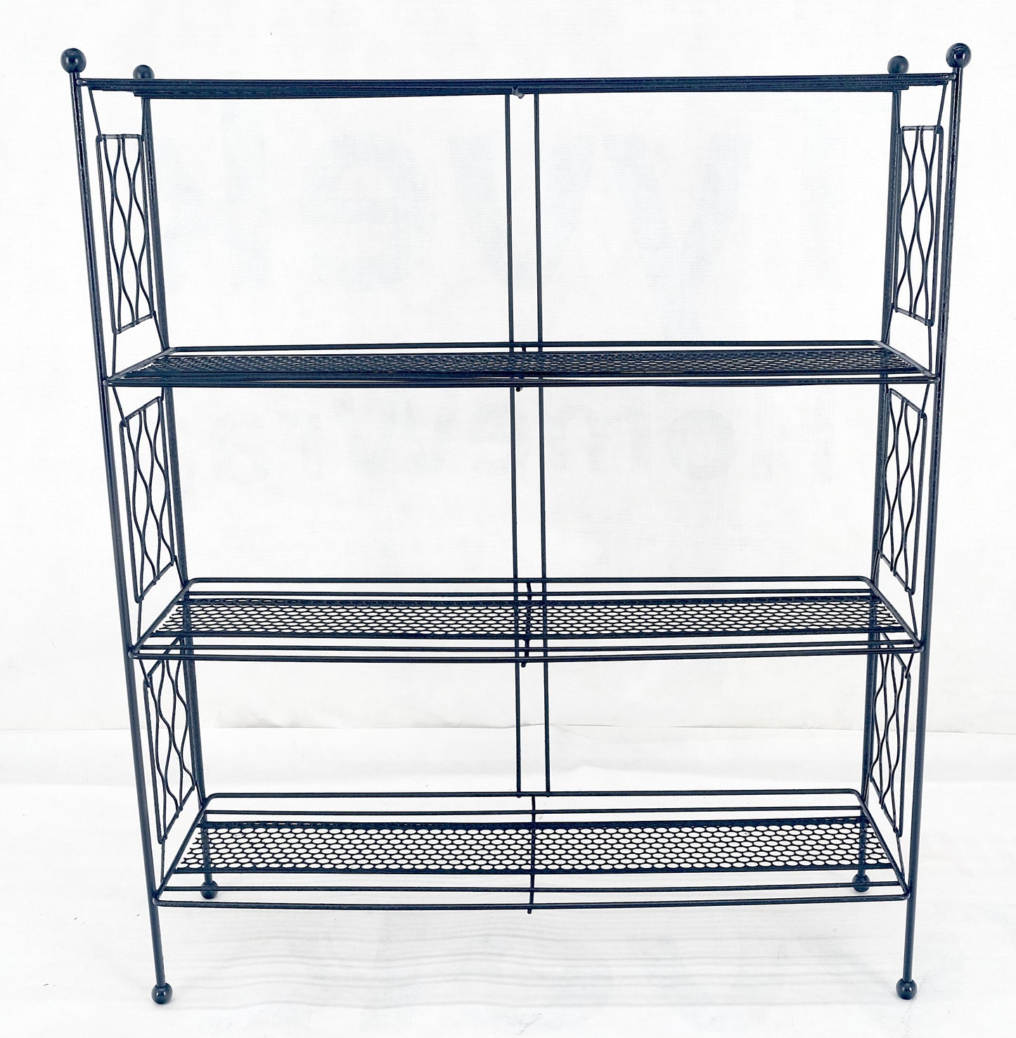 Vintage Mid Century Modern Wire Rack Shelf Unit Ball Finials Tony Paul MINT!