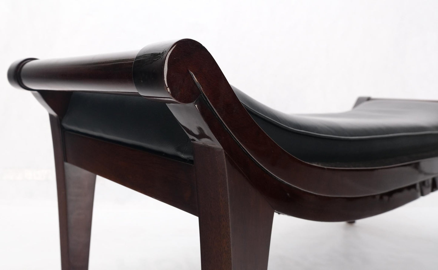 Leather & Lacquered Mahogany Post Modern Window Bench