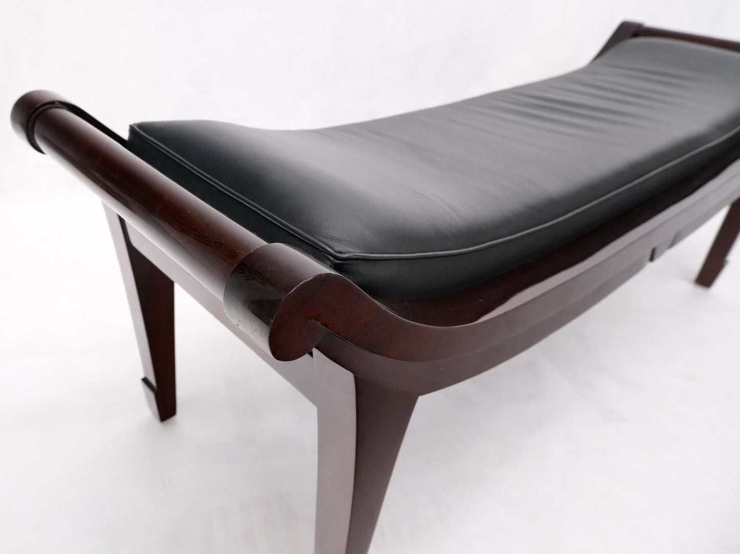 Leather & Lacquered Mahogany Post Modern Window Bench