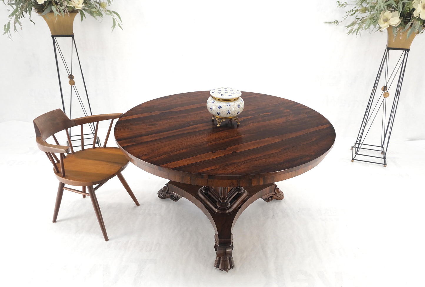 Large 52" Diameter Round Tilt Top Rosewood Empire Dining Breakfast Table MINT!