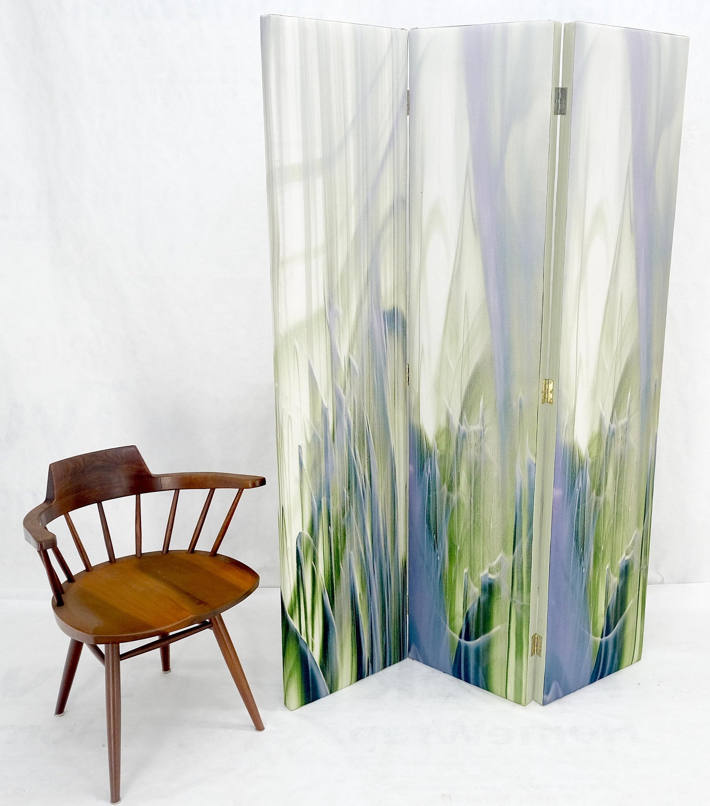 Vintage c1970s Mid Century Painted Canvas 3 Panels Room Divider Screen MINT