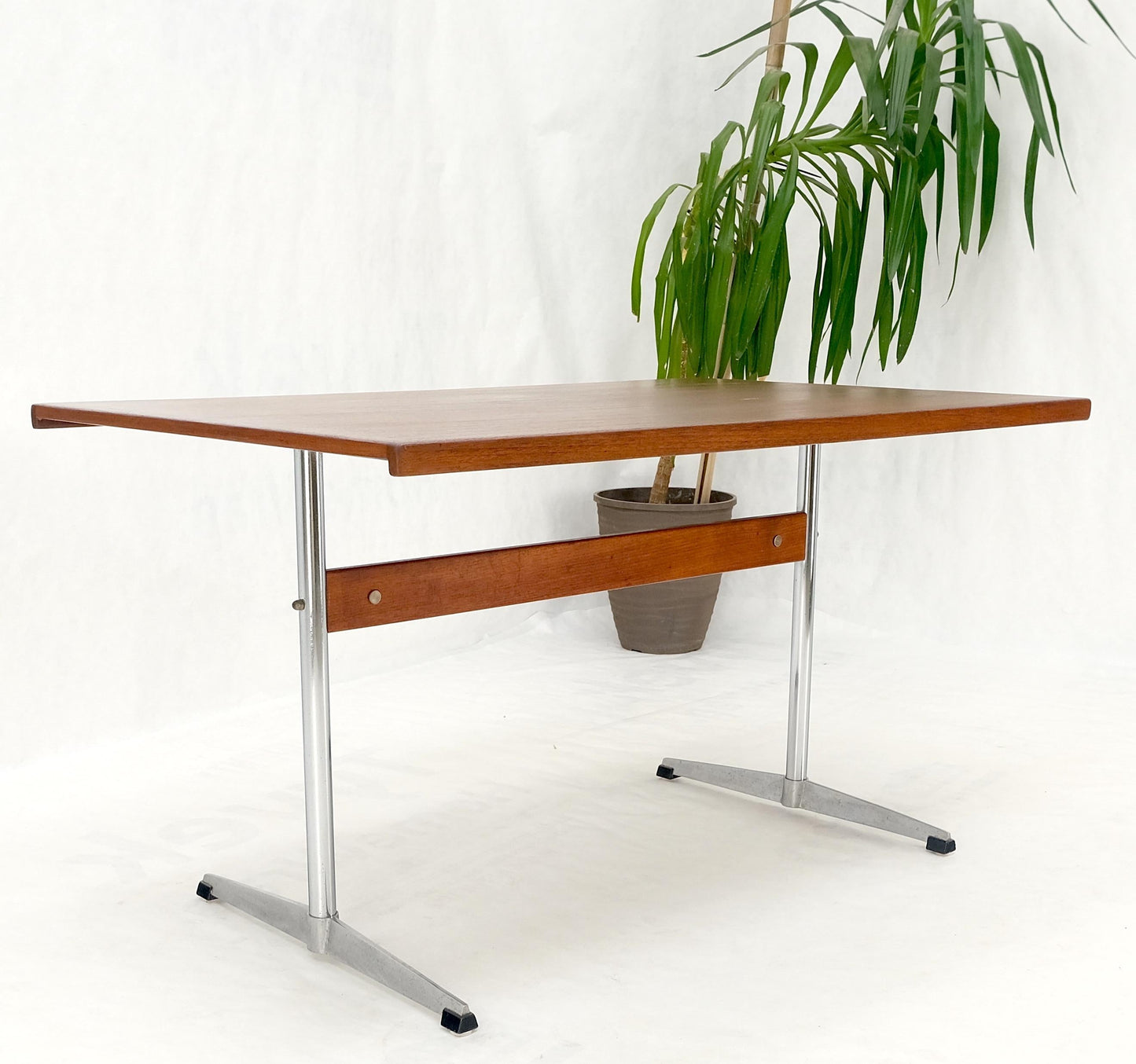 Teak & Chrome Base Mid Century Danish Modern Petit Desk Console Writing Table