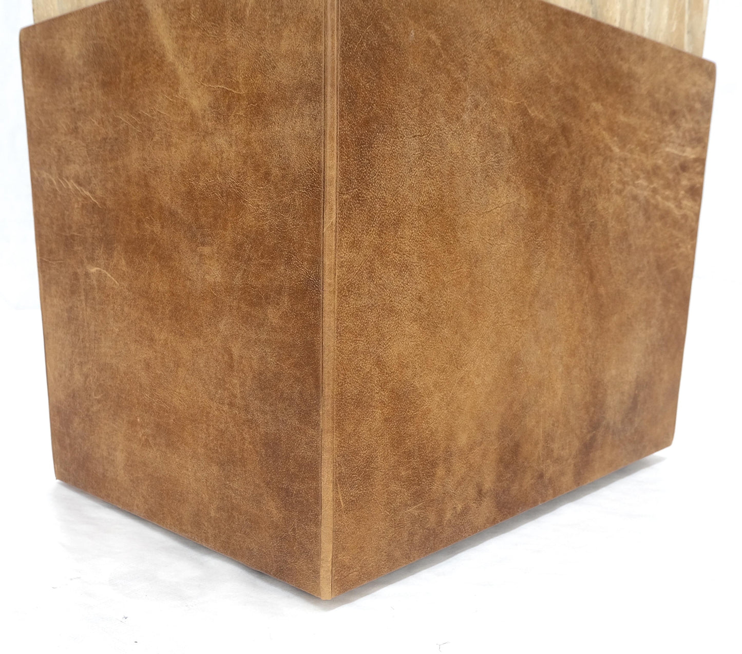 Travertine Leather Single Pedestal Glass Top Mid century Modern Rectangle Table