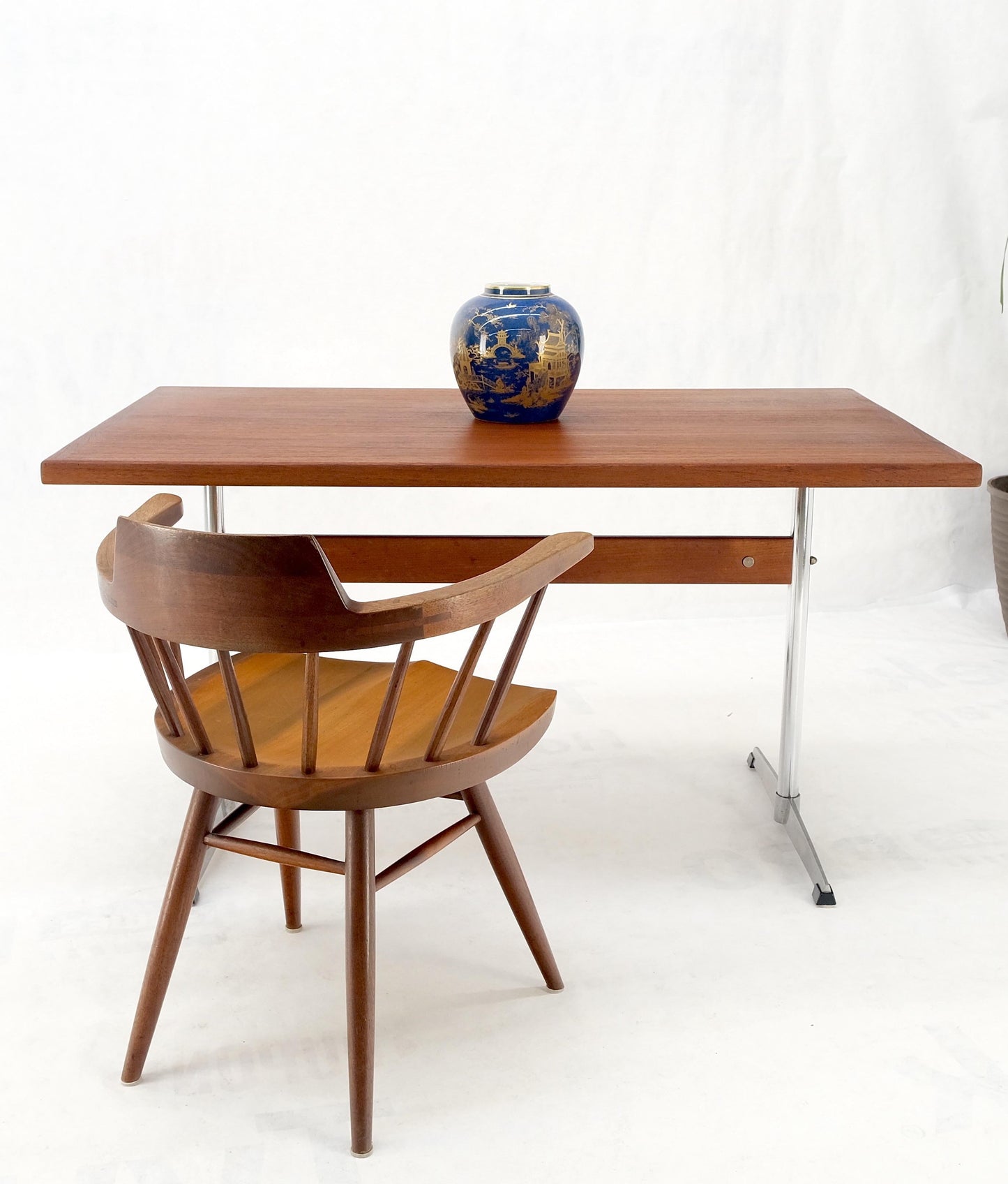 Teak & Chrome Base Mid Century Danish Modern Petit Desk Console Writing Table