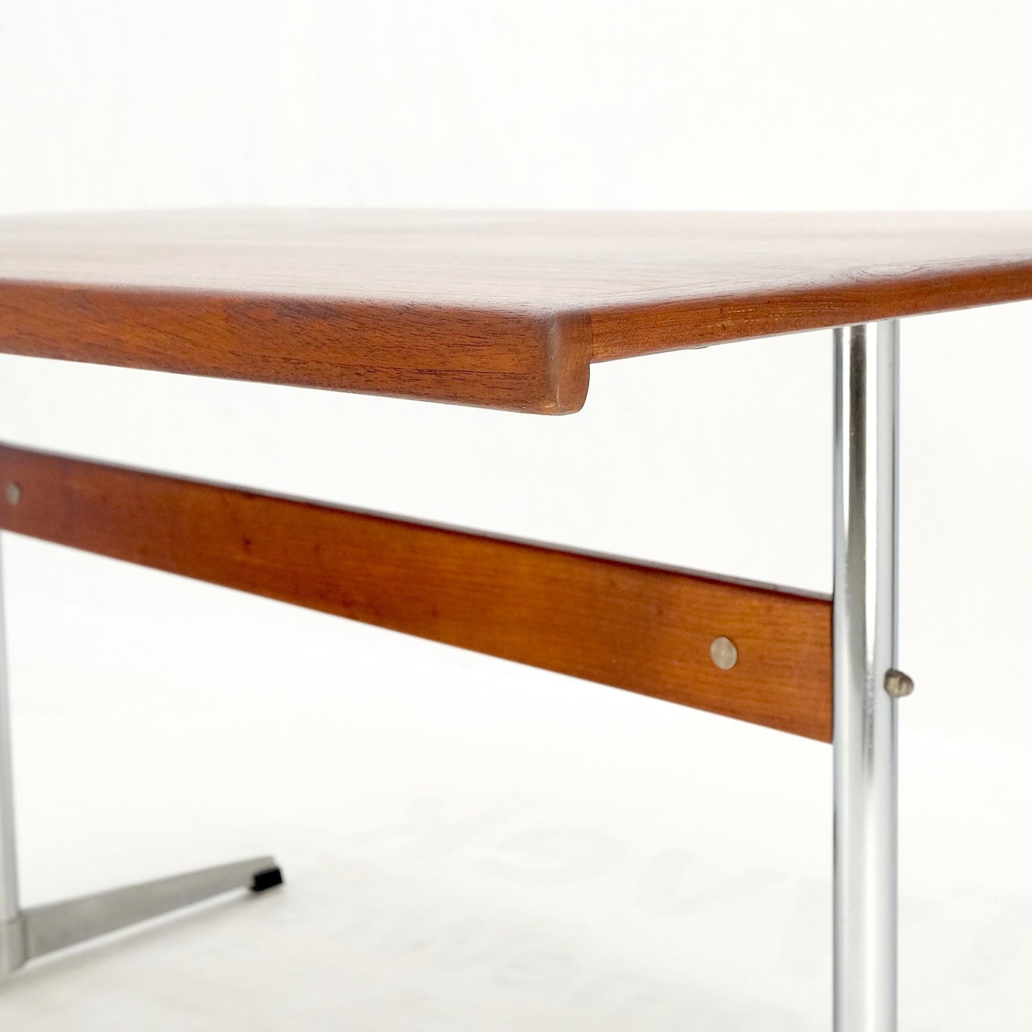 Teak & Chrome Base Mid Century Danish Modern Petit Desk Console Writing Table