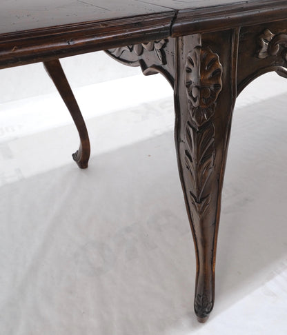 Large French Walnut Refectory Two Leaves Parquetry Carved Top Dining Room Table