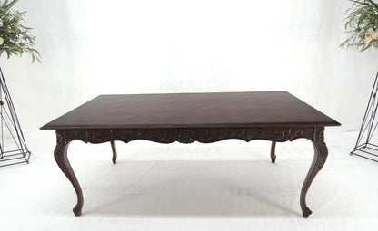 Large French Walnut Refectory Two Leaves Parquetry Carved Top Dining Room Table