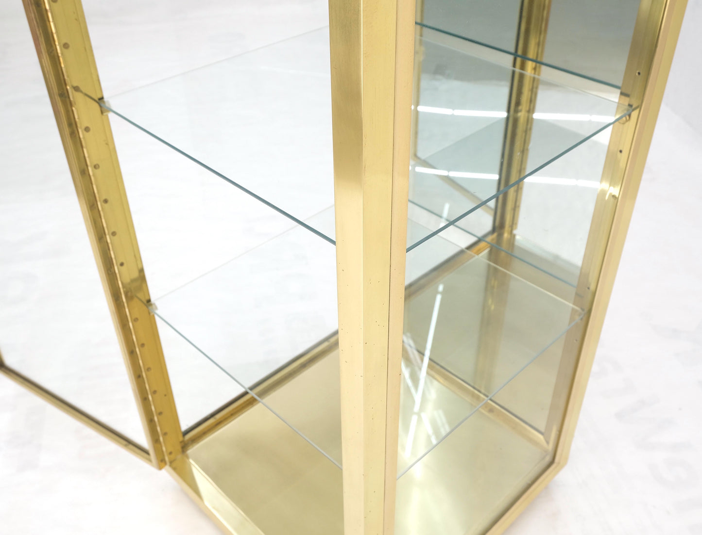 20" Sqaure Solid Brass Case 7' Tall Glass Shelve Display Cabinet Vitrine MINT!