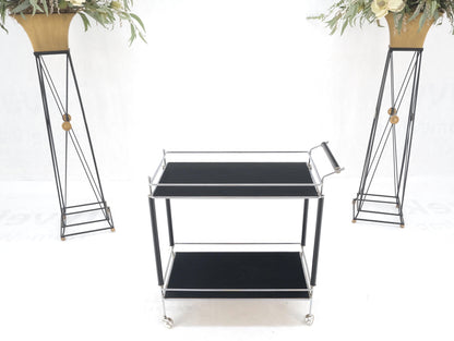 Black Lacquer & Chrome Bauhaus Two Tier Serving Cart on Wheels  c.1940s MINT