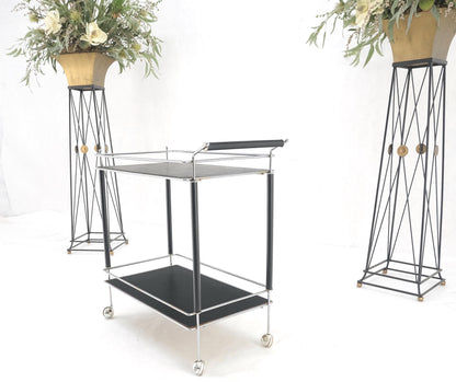 Black Lacquer & Chrome Bauhaus Two Tier Serving Cart on Wheels  c.1940s MINT