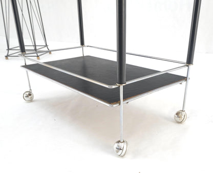 Black Lacquer & Chrome Bauhaus Two Tier Serving Cart on Wheels  c.1940s MINT