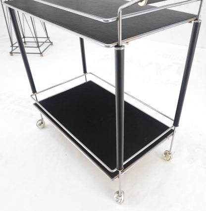 Black Lacquer & Chrome Bauhaus Two Tier Serving Cart on Wheels  c.1940s MINT