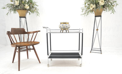 Black Lacquer & Chrome Bauhaus Two Tier Serving Cart on Wheels  c.1940s MINT