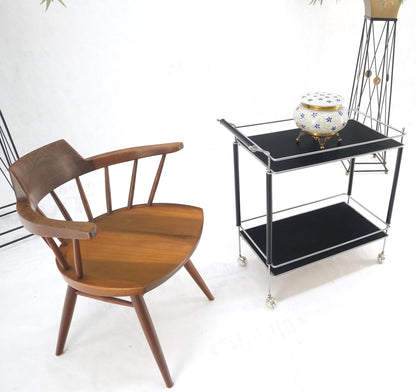 Black Lacquer & Chrome Bauhaus Two Tier Serving Cart on Wheels  c.1940s MINT