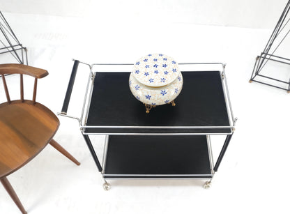 Black Lacquer & Chrome Bauhaus Two Tier Serving Cart on Wheels  c.1940s MINT