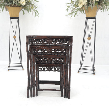 Set of 4 Nesting Stacking Carved Rosewood End Side Occasional Tables Set Mint!