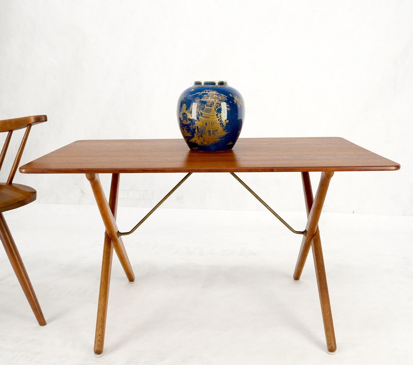 Hans Wegner Danish Mid-Century Modern Teak & Brass X Base Coffee Side Table