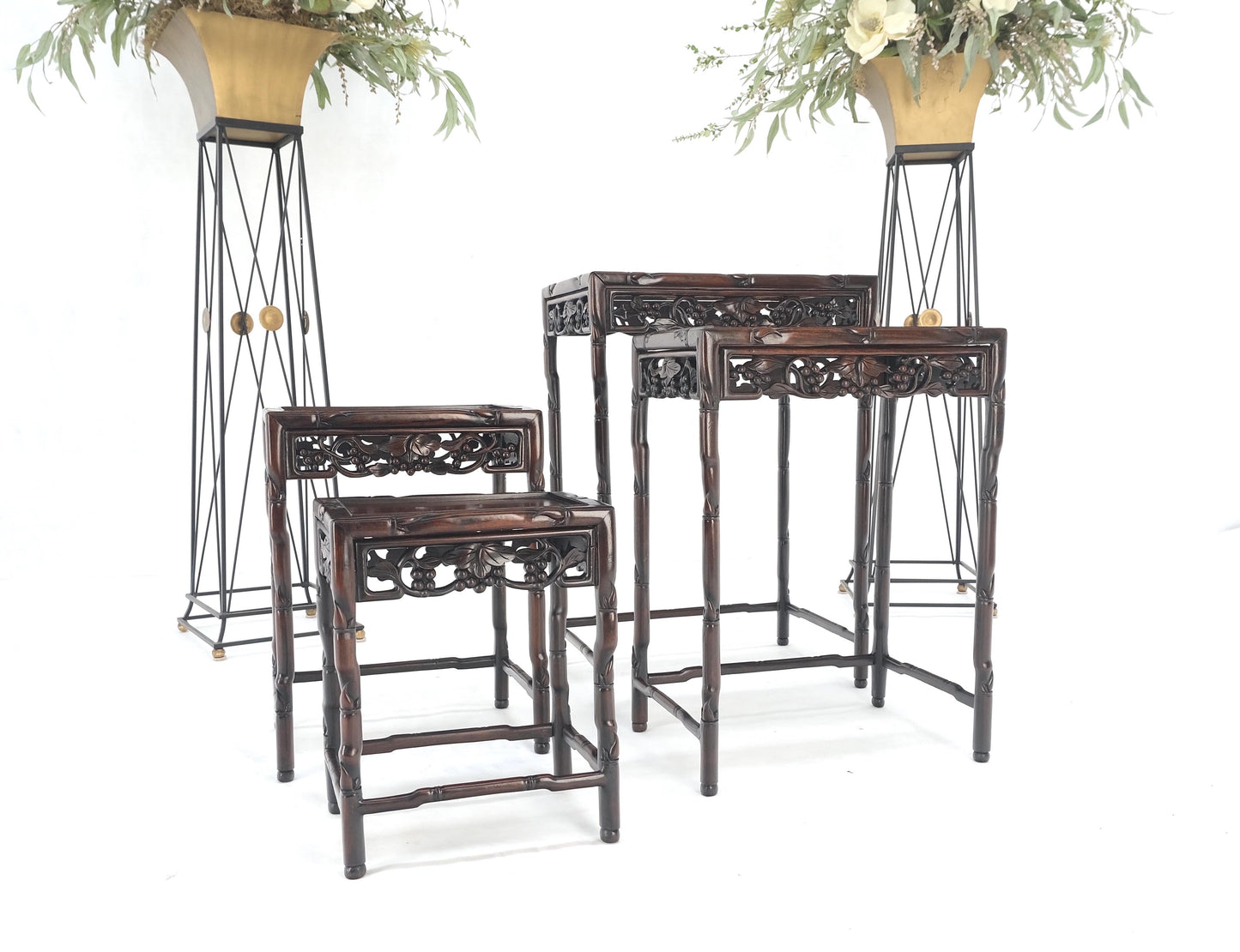 Set of 4 Nesting Stacking Carved Rosewood End Side Occasional Tables Set Mint!